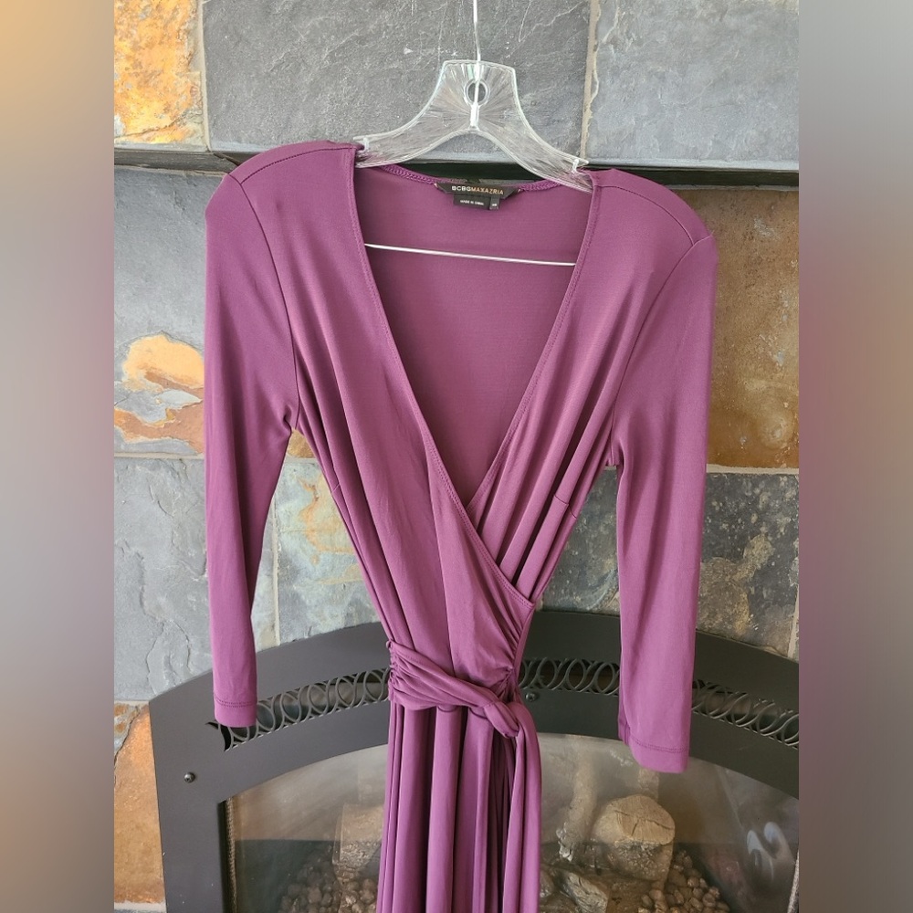 Bcbgmaxazria Purple Deep V Neck Wrap Front Floor Length Maxi Gown Dress Size Xs View 5